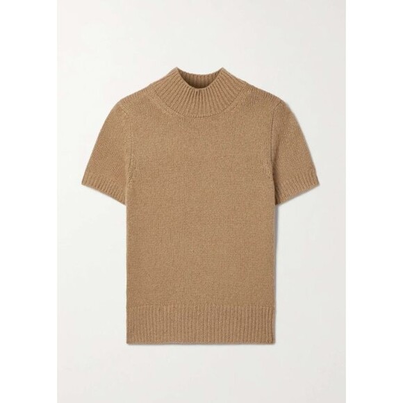 Nili Lotan Cambridge Short Sleeve Camel Hair Sweater Turtleneck Tan Size Small - Picture 7 of 9